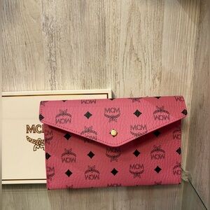 MCM Pink Monogram Clutch